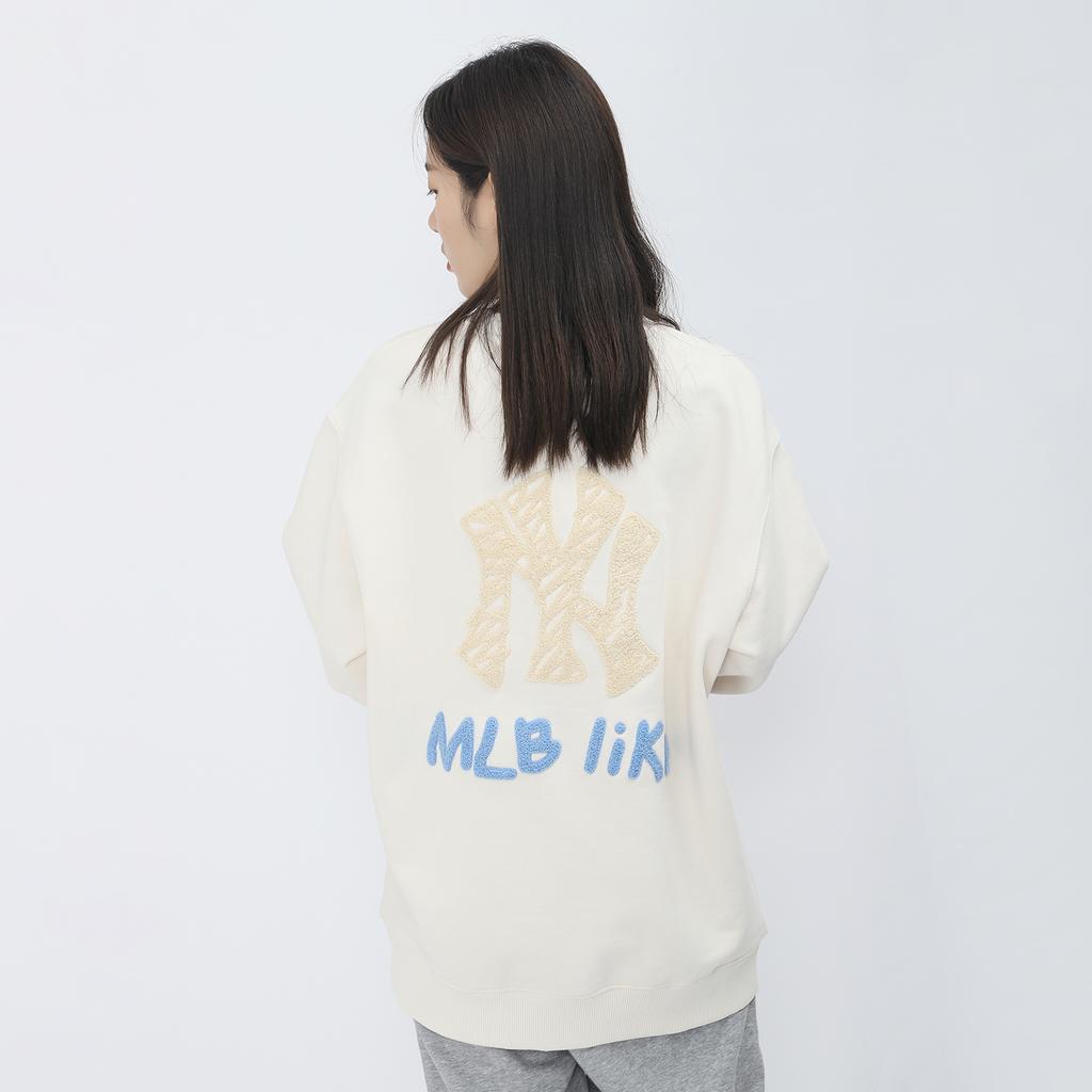 Свитшот унисекс с принтом New York Yankees, свободный, повседневный, с круглым вырезом, кремовый 3AMTEC114-50CRS