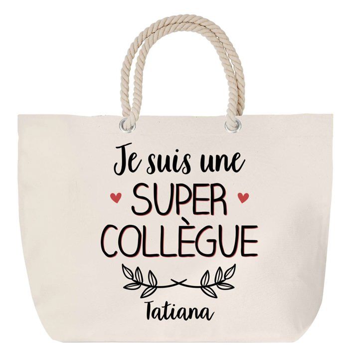 Sac de plage - PLANETEE - Tatiana - Anse corde - Grand format - Personnalisé «Une Super Collègue»