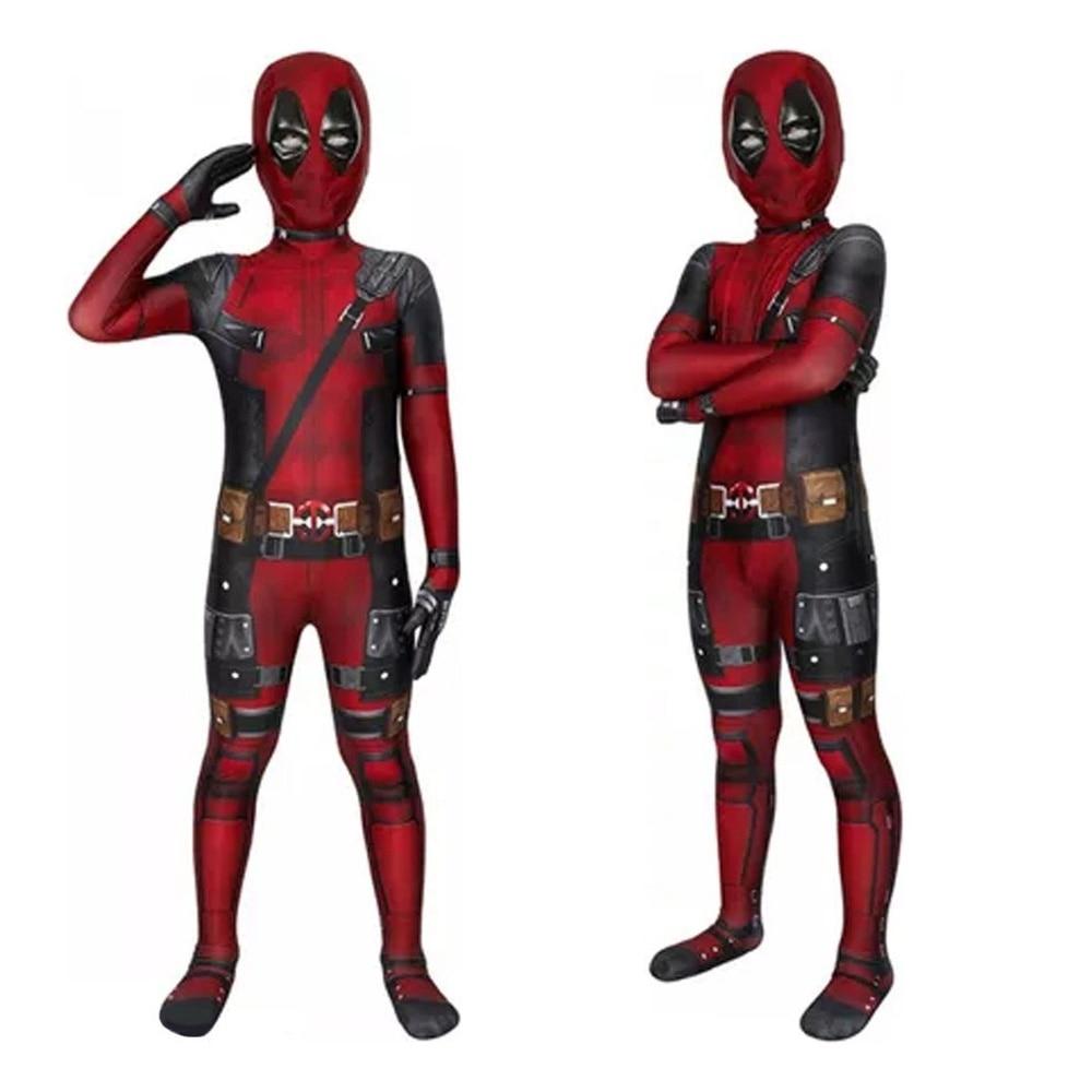 Kids Deadpool Costume Cosplay Set Bodysuit with Mask Halloween Theme Party Role Play 110cm