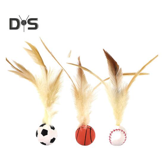 1 Pc/3 Pcs Interactive Feather Ball Toy Mini Bouncy Basketball Soccer Baseball with Feather Pet Training Catcher Toy for Indoor Cats