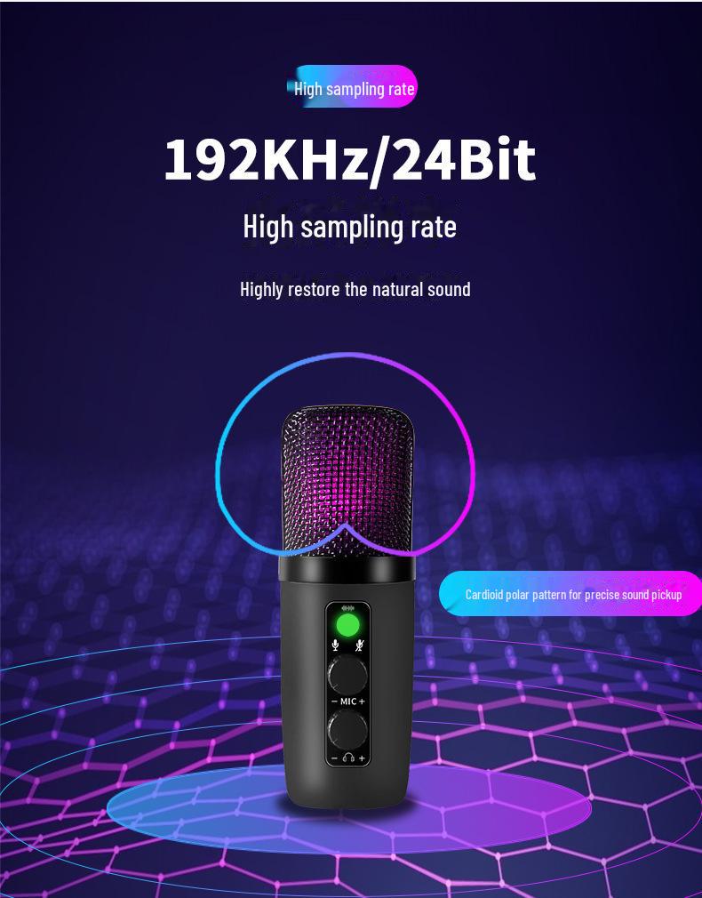 Конденсаторный микрофон JIY USB RGB с шумоподавлением для живого пения, киберспорта и записи