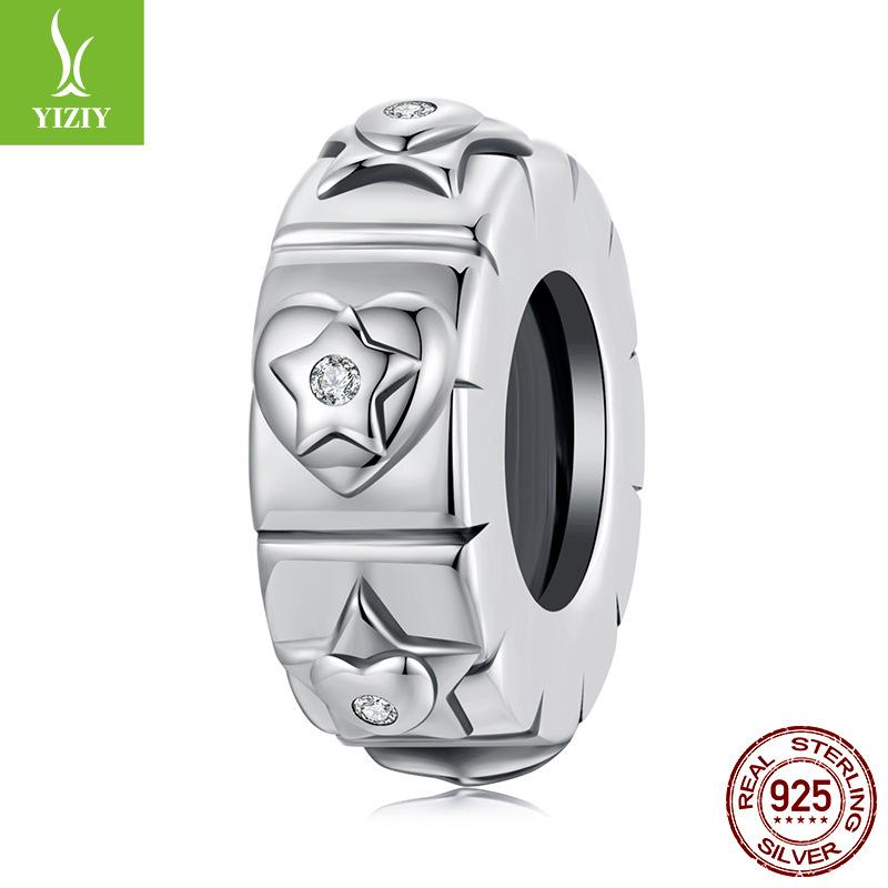 S925 Sterling Silver Love Star Silicone Ring Bead Diy Bracelet Beaded Jewelry Accessories Beads Loose Beads