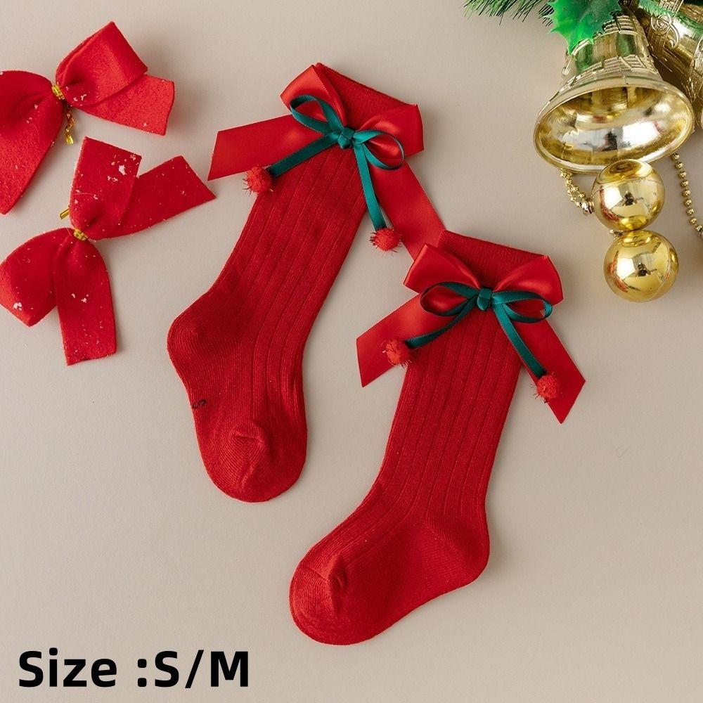 Red Kids Red Socks Cotton Bow Middle Tube Socks Soft Baby Middle Tube Socks Autumn Winter