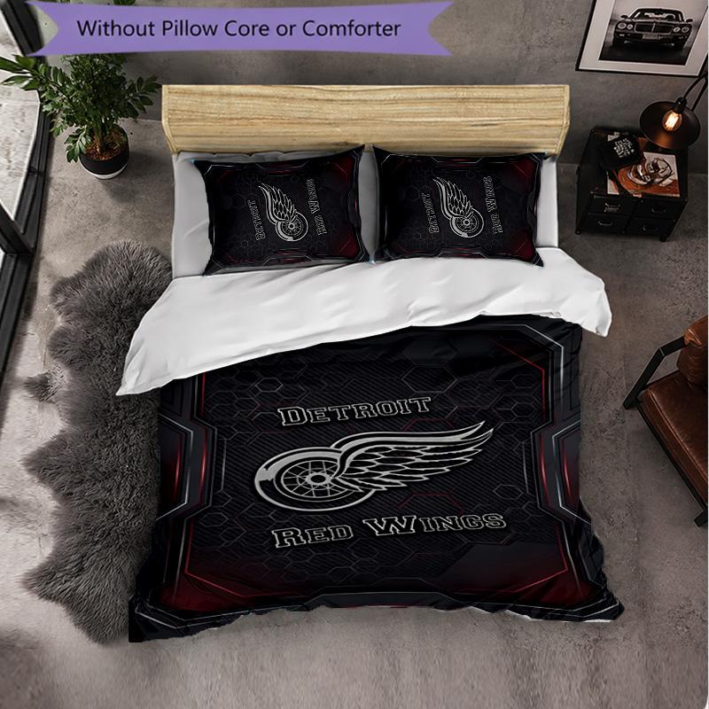Detroit Red Wings Pattern Microfiber 3Pcs Bedding Set Decor Duvet Cover Set For Bedroom Home Use