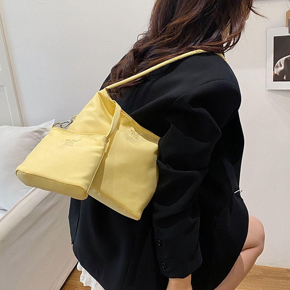 Handbag Embroidery Letter Underarm Bag Pure Color Cloth Shoulder Bag Portable Nylon Tote Bag Women