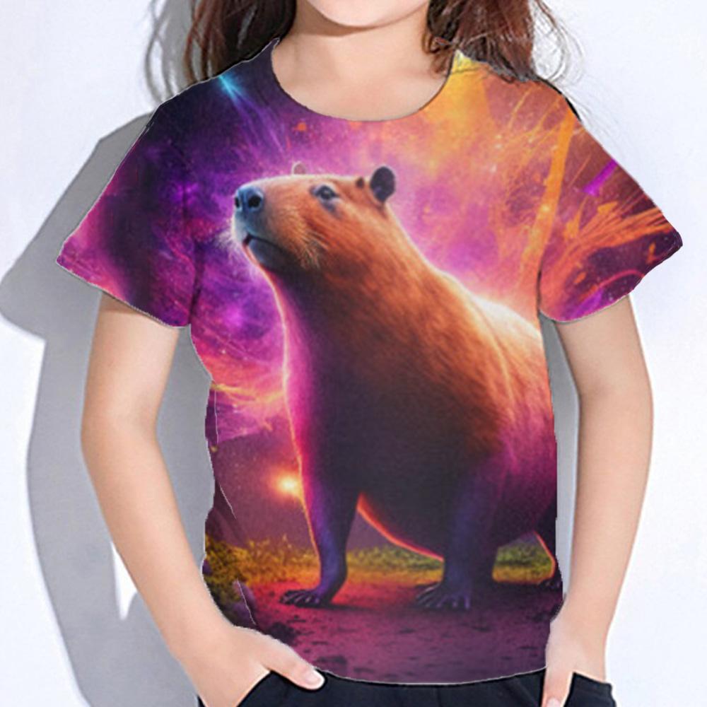 Детская одежда с принтом капибары, футболка для девочек с коротким рукавом, летняя одежда для детей с героями мультфильмов, повседневная одежда для девочек на открытом воздухе, топы