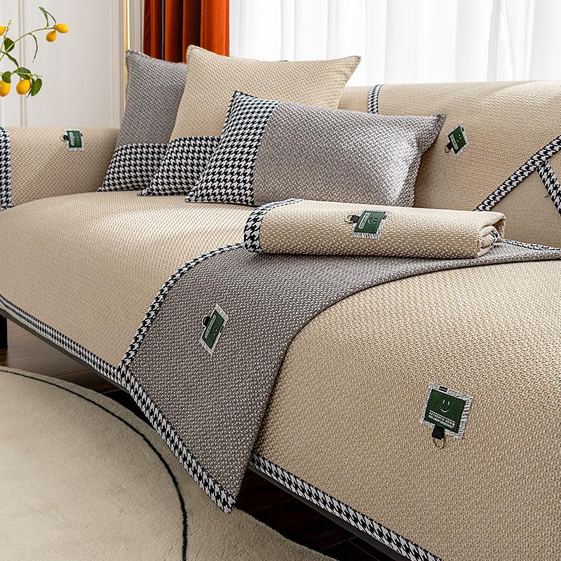 Хлопок и лен, четыре сезона, универсальные чехлы для диванов, однотонный декор, диванная подушка для гостиной, дома, нескользящая подушка для дивана, клетчатая подшивка