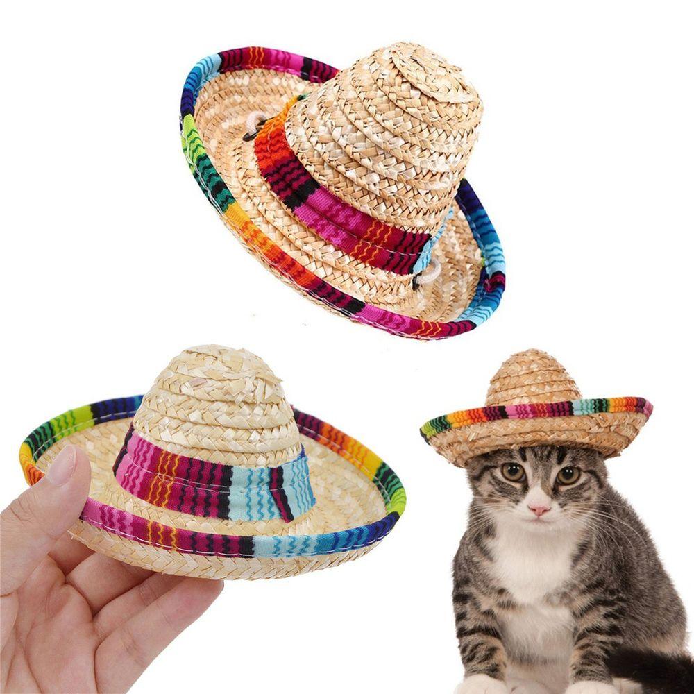 Пряжка для собак, принадлежности для кошек, мексиканская соломенная шляпа, соломенная шляпа для питомцев, сомбреро, украшения для питомцев