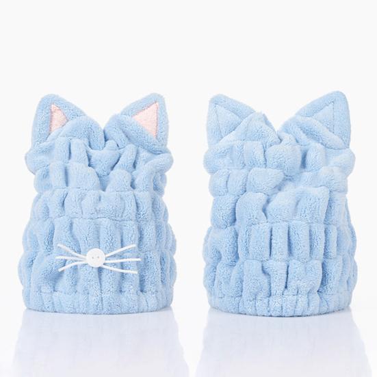 Устойчивая к выцветанию эластичная шапочка для сушки волос из кораллового флиса с рисунком милого кота, полотенце из микрофибры для сушки волос, шапочка для ванны