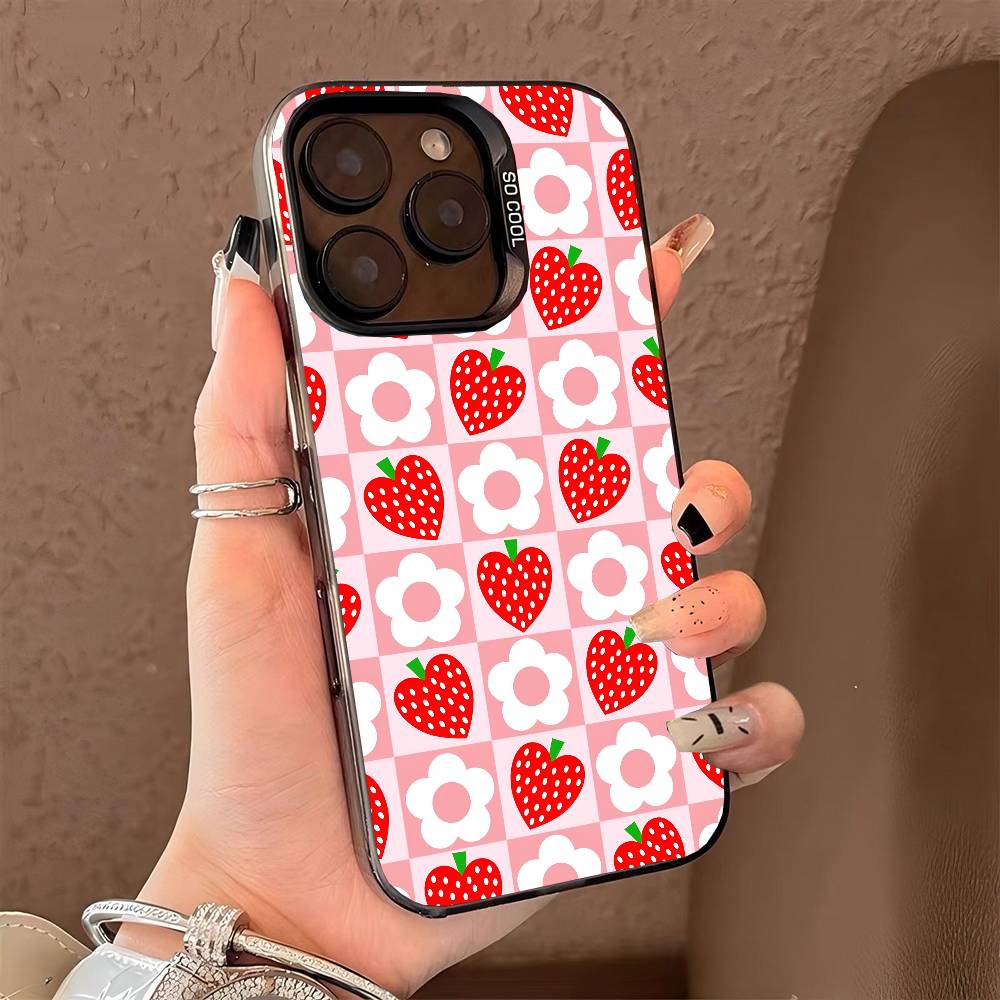 Чехол для телефона Клубничный Ш-Шорткейк для iPhone 17 17Air 16 15 14 13 12 11 Pro Max Plus Цветной Серебристый