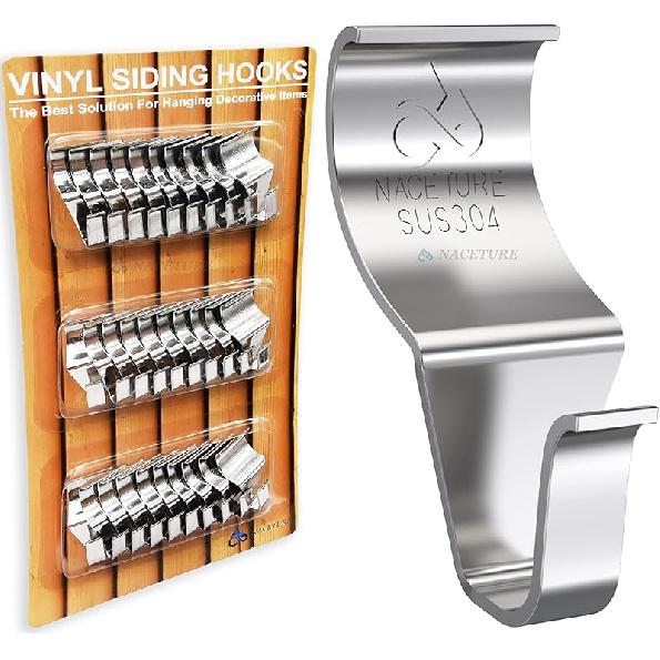 NACETURE Vinyl Siding Hooks 20 Pack Heavy Duty Siding Clips Vinyl Siding Hanger for Hanging on Patio, No Hole Need Command Outdoor Hook Hang to Decor