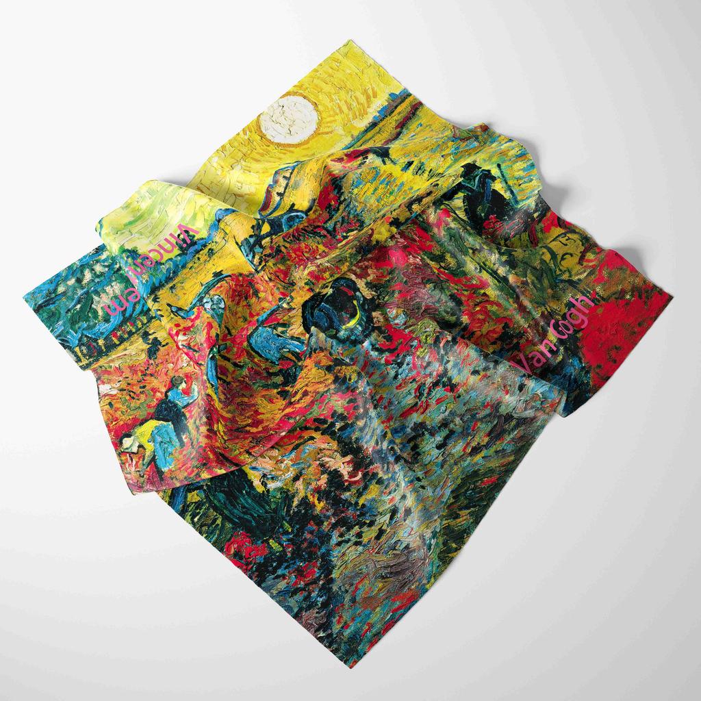 2025 Oil Painting Silk Scarf For Women New Print Female Foulard Scarfs Handle Kerchief Fashion Head Foulard Square Scarves