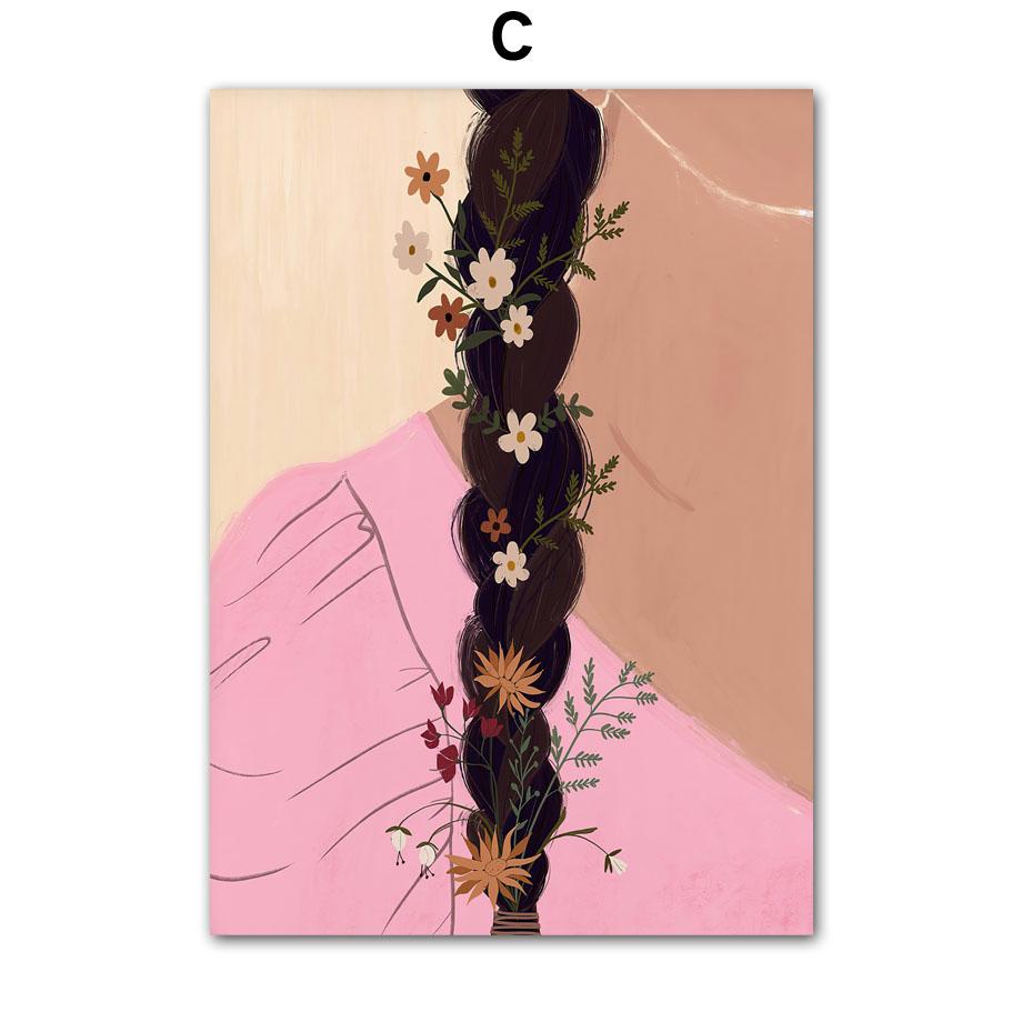 Абстрактная Девушка Ваза Цветы Листья Иллюстрация Настенное Искусство Холст Живопись Скандинавский Постер И Принты Картины Для Декора Гостиной