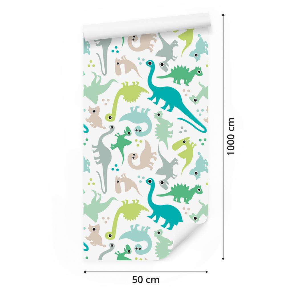 Colorful Dinosaurs and Dots Wallpaper for Living Room and Bedroom 50x1000