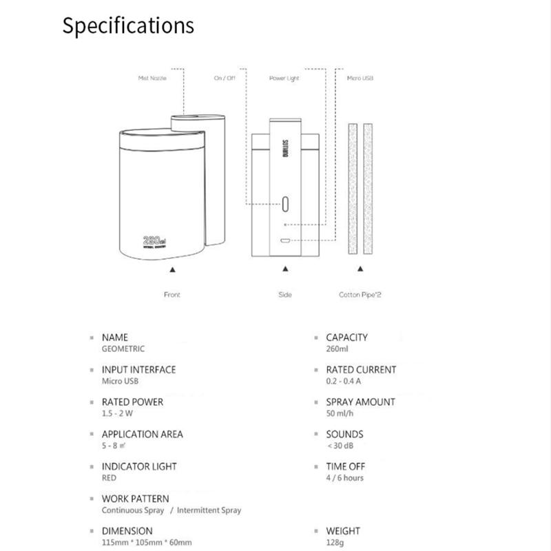 Xiaomi SOTHING Tabletop Home Humidifier 260ML Protable Quiet Desktop USB MINI Office Face Air Purifying for Air-conditioned