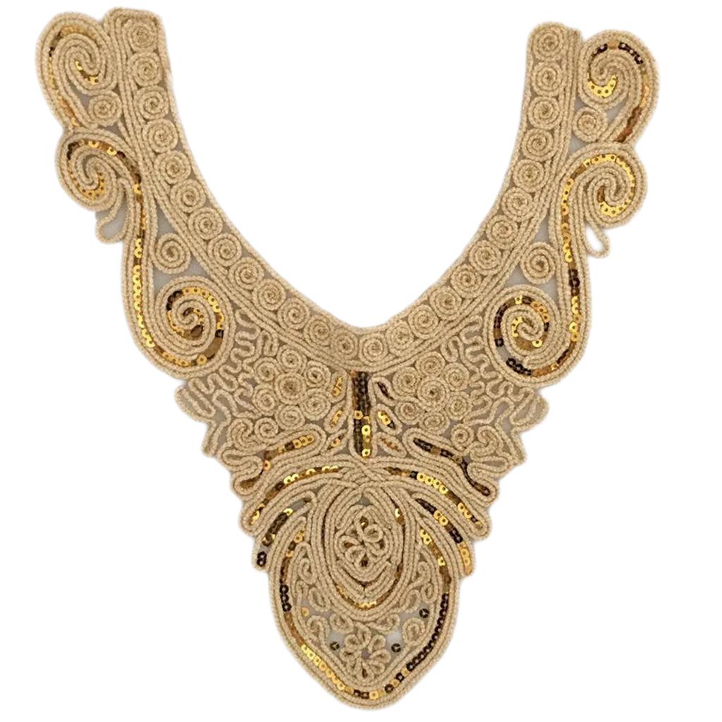 Elegant Embroidered Lace Collar Neckline Appliques Trim with Sequins Ethnic Style Sew On Patches for Fashionable Women