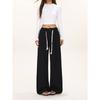Shiyiyue Lazy Style Double Drawstring Design Loose Long Pants for Women, Autumn High-Waisted Casual Slimming Hip-Covering Wide-Leg Pants