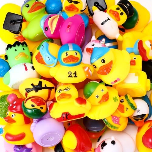 Mikulala 24 Pack Rubber Duckies, Colorful Bath Toys for Kids, Squeaky Bathtub Ducks for Toddlers, Birthday Party Favors