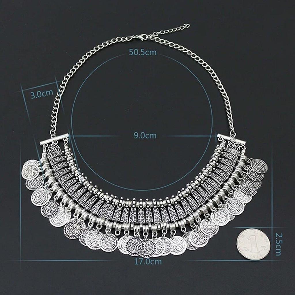 Модные украшения Богемия Цыганское тибетское винтажное ожерелье с монетами для девочек и женщин(Серебряный)