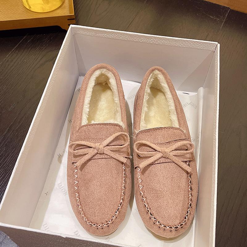 Fashion Fashion Womens Flat Shoes Bow Womens Cotton Shoe Plush Warm Casual Shoes Winter Slip on Women Shoes Shallow Zapatillas De Mujer
