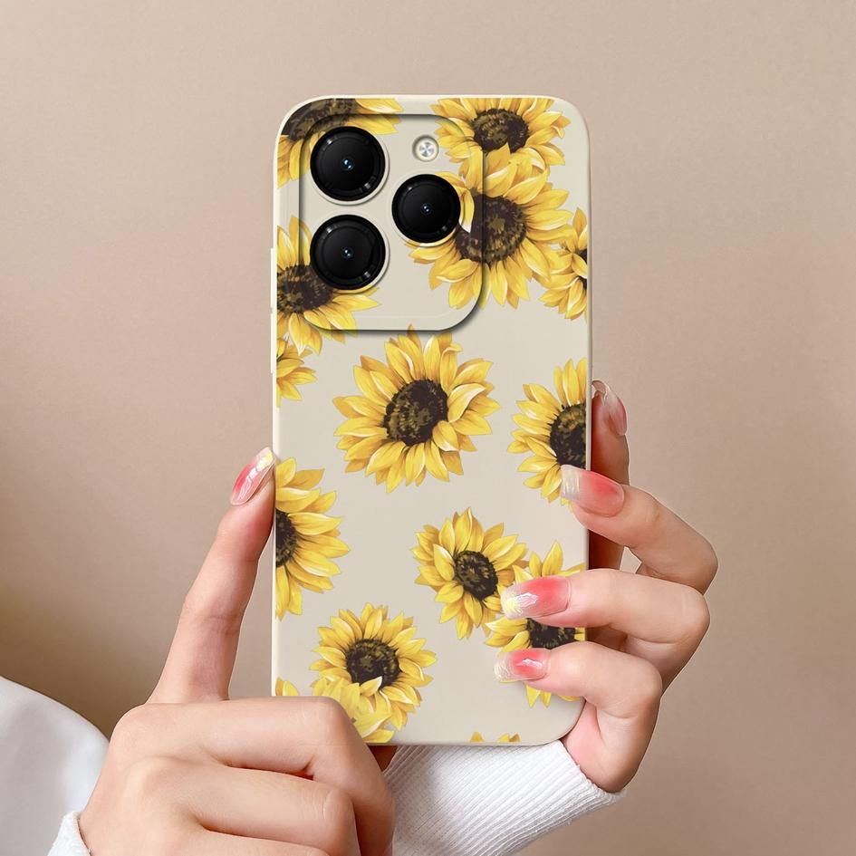 Для Infinix Hot 40 Smart 8 Note 40 Pro + GT 20 Pro задняя крышка чехол из жидкого силикона Pretty Sunflower Daisy супер противоударные чехлы для телефонов для Itel S24 Capa