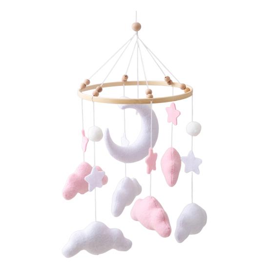 Детский облачный мобиль для кроватки, ручной работы, из фетра, декор для детской комнаты со звездами, луной, мягкая подвесная игрушка для коляски, подарок для мальчиков и девочек