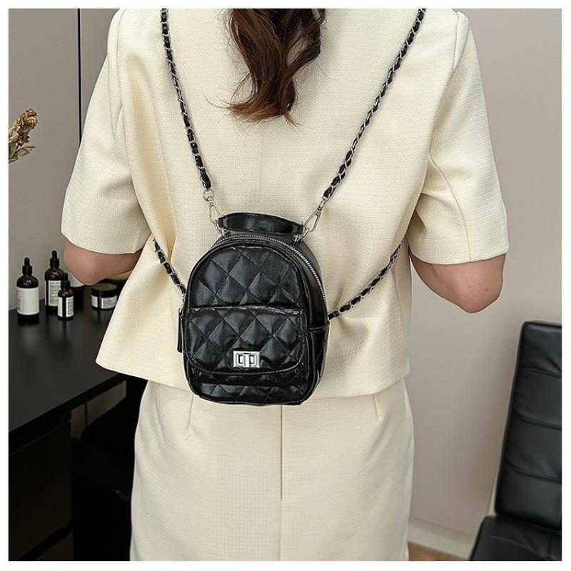 Rhombus Chain Messenger Bag Women's New Casual Multi-function High-end Double Shoulder Mini Backpack