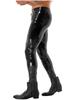 Mens Two Way Zipper Pants Wet Look Patent Leather Skinny Fit Clubwear