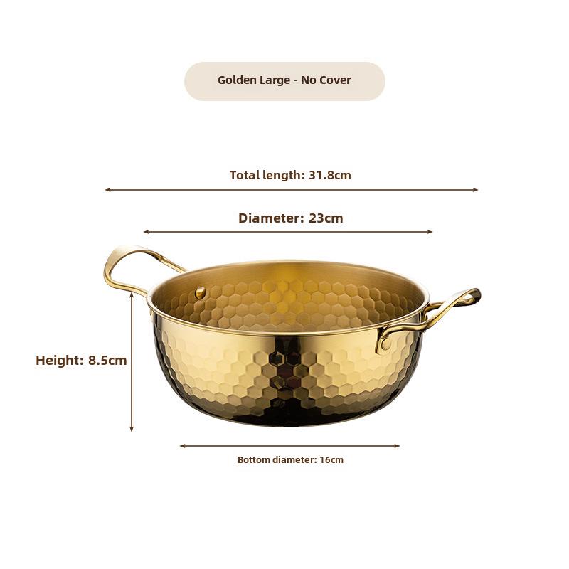 Золотая корейская кастрюля для лапши быстрого приготовления с молотковым узором из нержавеющей стали - многоцелевая кастрюля для лапши быстрого приготовления и супа с крышкой