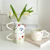 350ml Ceramic Coffee Mugs Korean Style Ins Hand Painted Floral Hearts Hand Pinched Irregular Tea Milk Cup Breakfast Oatmeal Mug