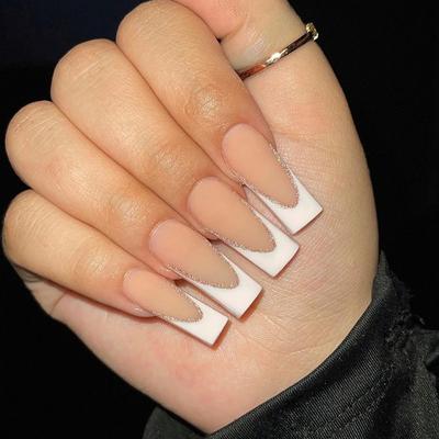 24 шт. ногтей, французский белый край серебряная пудра ноготь кусок ноготь кусок ноготь кусок ноготь кусок ноготь кусок ноготь кусок маникюр