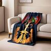 A five-headed dragon breathes fire at a lone warrior, creating smoke clouds. for all seasons blanket lunch break throw gift
