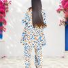 Women Plus Size Round Neck Long Sleeve Blue Orange Printed Layered Top Long Pants Two Piece Set