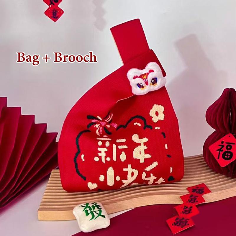 2026 Новогодний Мультяшный Талисман Пони Вязаный Подарочный Мешок Ручной Мешок для Конфет Большая Вместимость Мешок на Завязках на Запястье Милые Многоразовые Сумки для Покупок