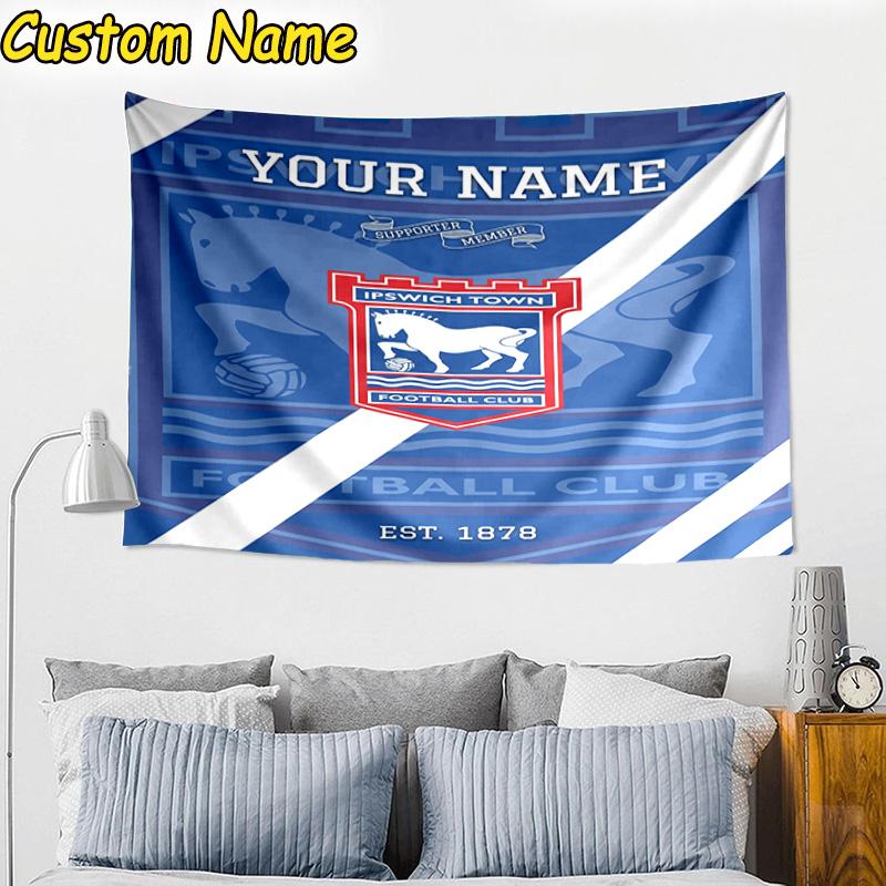 Custom Name Ipswich Town Football Club Crest Tapestry Room Decoration Wall Hanging for Living Room Bedroom, dormitory, Birthday and Christmas gifts