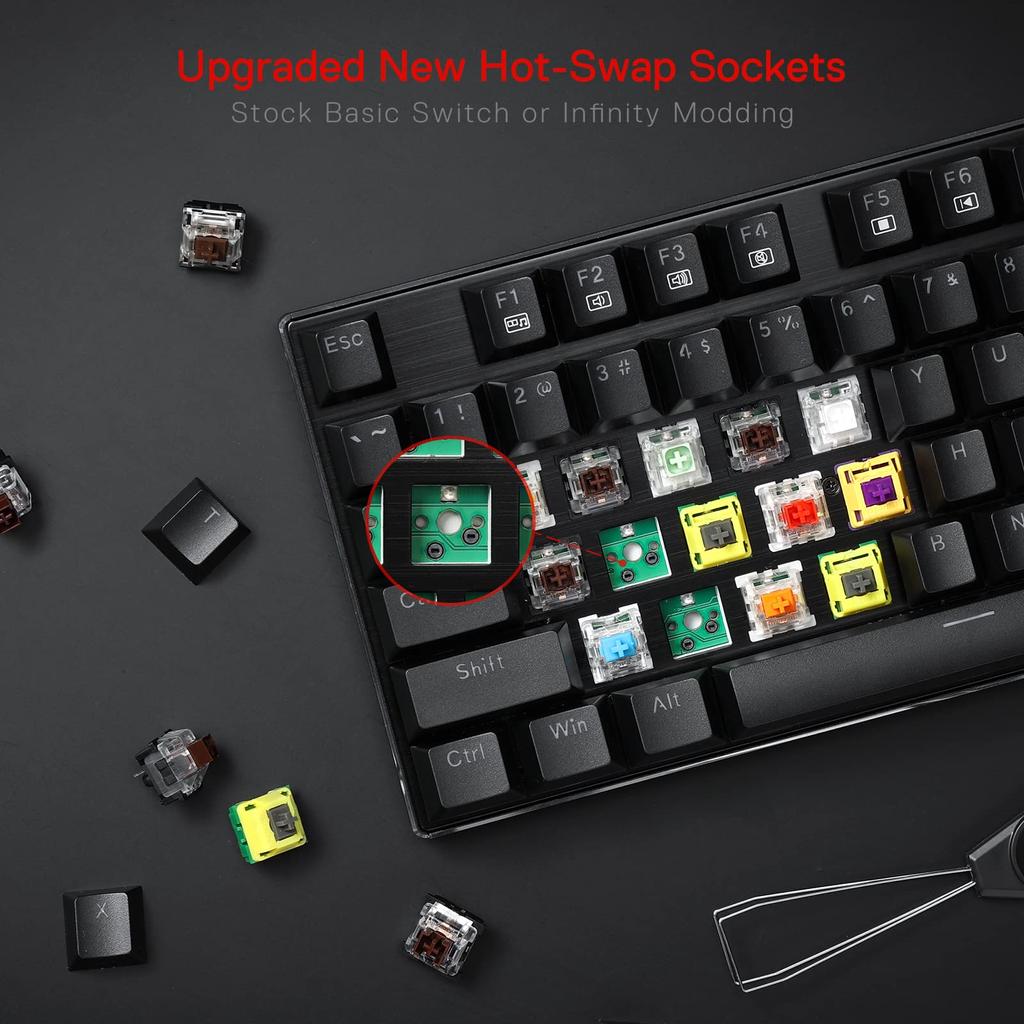 Redragon K556 RGB светодиодная проводная механическая игровая клавиатура с алюминиевыми улучшенными разъемами и мягкими тактильными коричневыми переключателями, 104 клавиши с возможностью горячей замены
