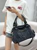 Large Capacity Retro Denim Tote & Crossbody Motorcycle Bag for Women