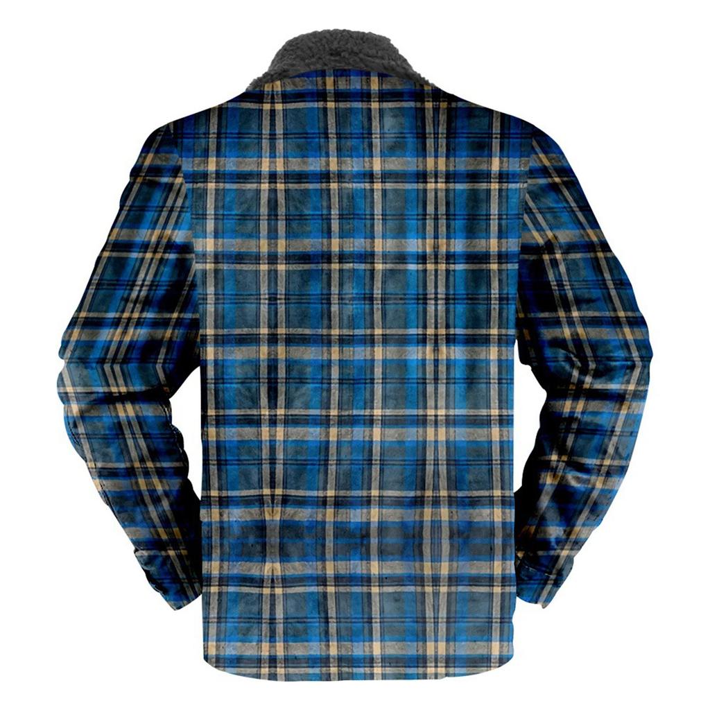 Men's Plaid Print Fleece Thickened Coat Jacket Men's Casual Fashion Warm Coat