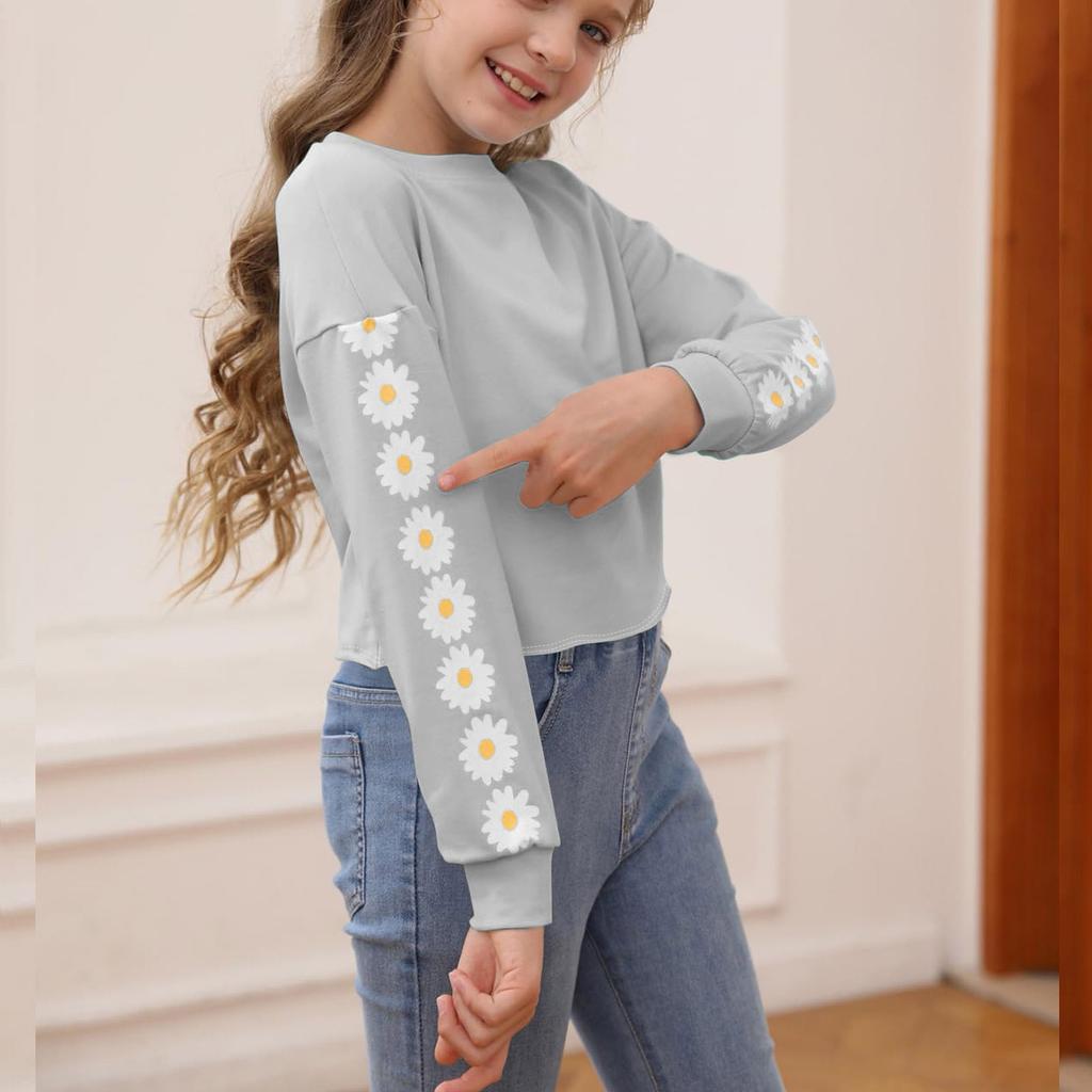 Детские укороченные топы, футболки с длинным рукавом для девочек, милые принтованные модные толстовки, пуловеры