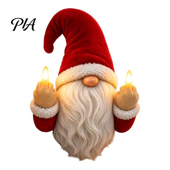 Xmas Indoor Hanging Ornament Lighted Gnome Ornament, Christmas Statue with Light Up Middle Fingers, Tabletop Party Home Accents Display or Wall