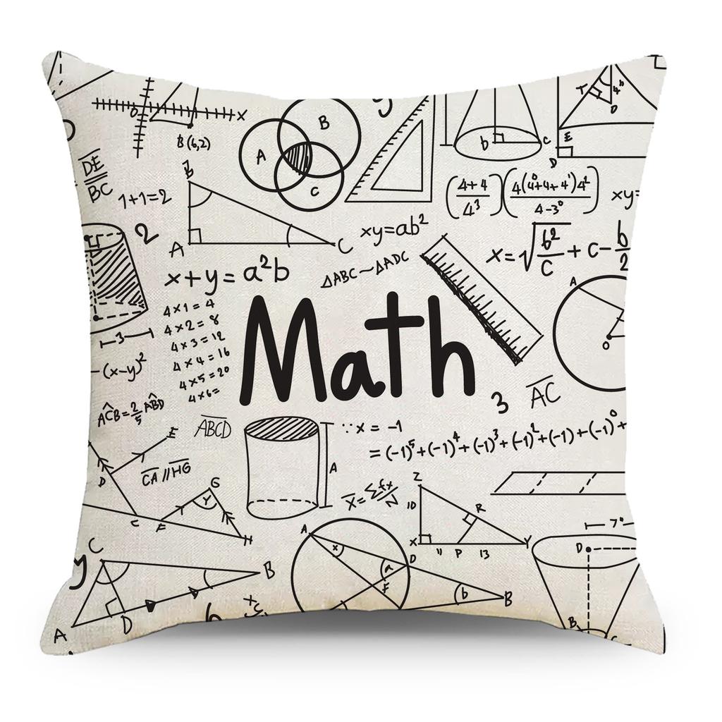 Mathematics, Physics and Chemistry Equations Pillow Cover Personalized Geometric Formula Graffiti Students' Bedside Linen Sleeping Pillow Cover