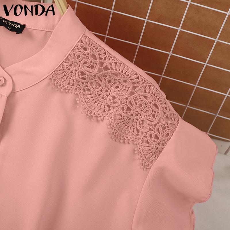 VONDA Женские летние свободные блузки с коротким рукавом и воротником-стойкой