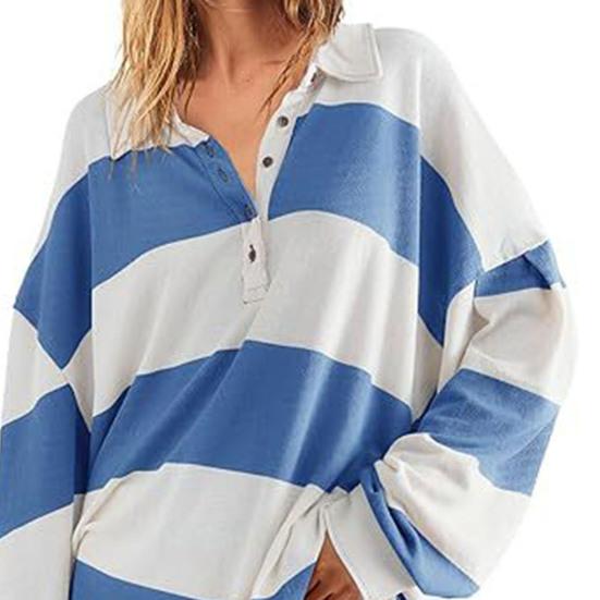 Yousheng Женская толстовка с цветными блоками, полосатым отложным воротником, длинными рукавами, пуговицами, свободным пуловером, повседневная домашняя одежда, спортивная одежда