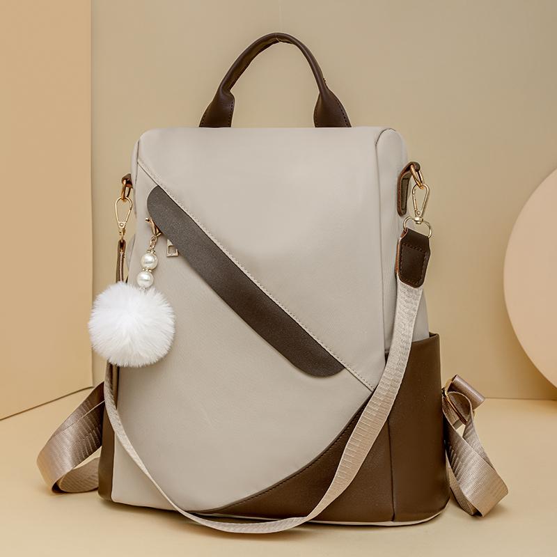 Nylon Backpack Women's Color Block Commuter Backpack Large Capacity Anti-Theft Backpack