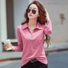 Women's Korean Style Long Sleeve Polo Shirt - 95% Cotton, Turn-Down Collar, Slim Fit, Professional Base Layer Top