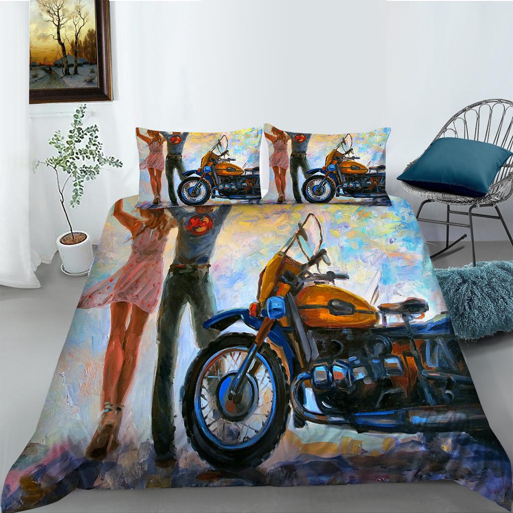 Комплект постельного белья с 3D принтом мотоцикла в промышленном стиле, пододеяльник, наволочка, комплект односпальной/двуспальной кровати, крутой чехол для мальчиков и подростков
