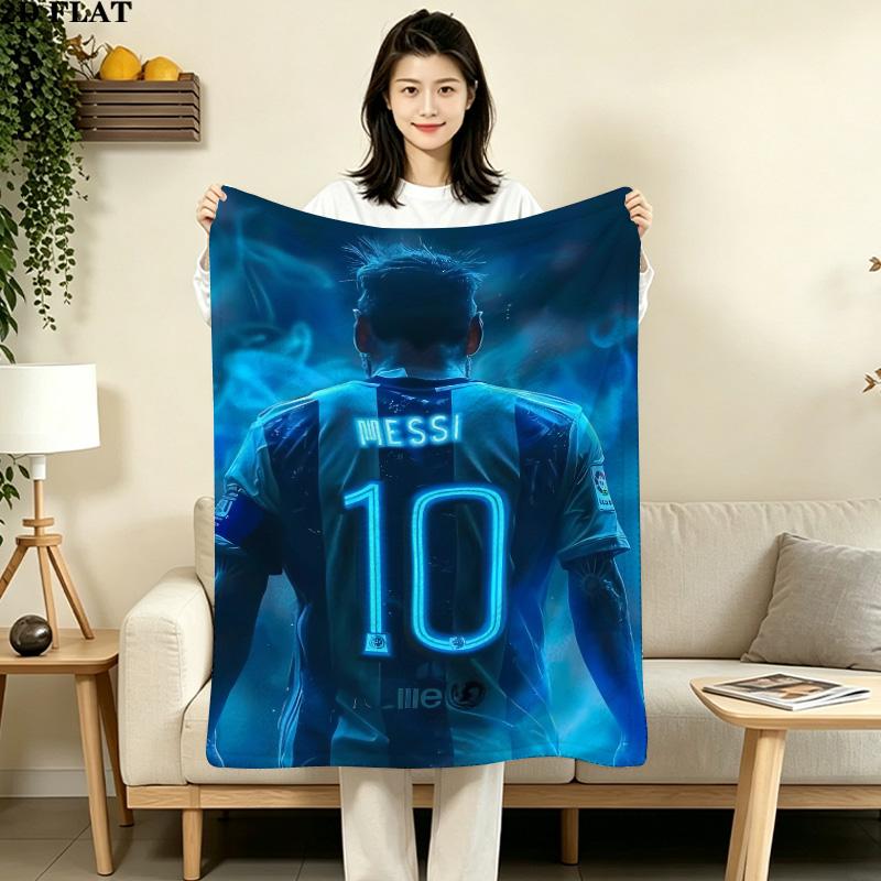 1PC Messi Patterned Flannel Blanket Suitable For All Seasons For Home Decor Warmth And Comfort Gifts Holiday Present