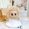17cm Macaron Labubu Vinyl Plush Doll with Pink Tulle Dress & Hair Accessories