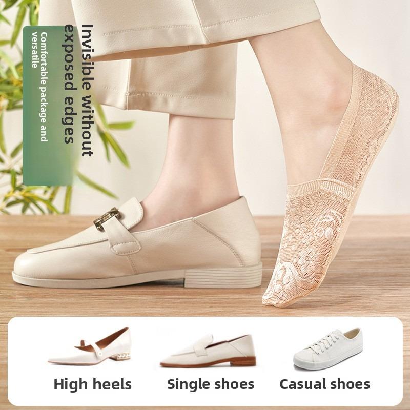 5 пар женских тонких носков с мелким кружевом, невидимых, не спадают с носков-лодочек