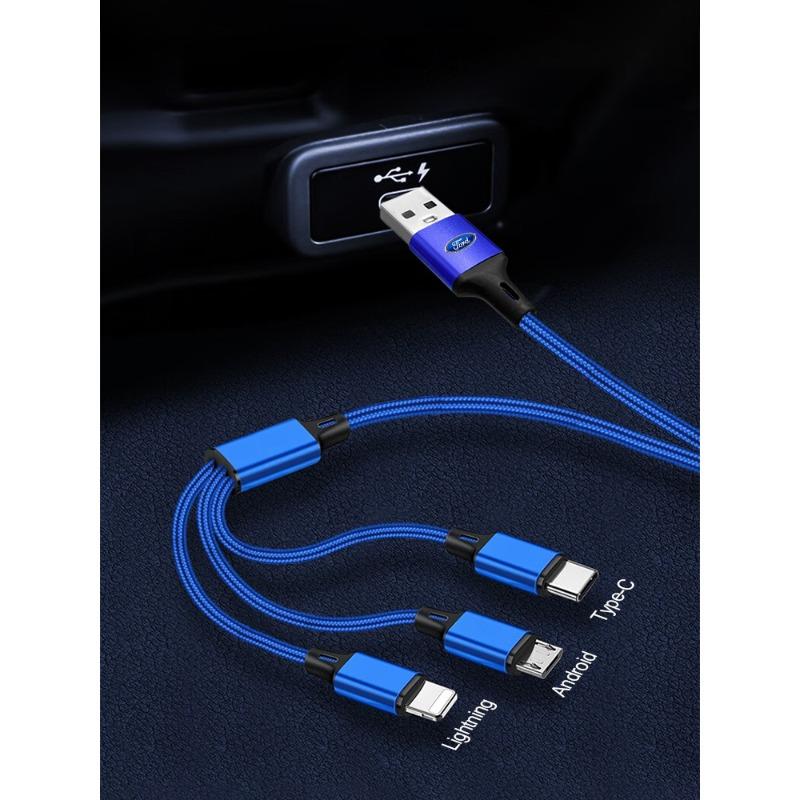 Автомобильная эмблема 3в1 Кабель для быстрой зарядки Type C Lightning Micro USB для Ford Focus Mk2 Mk3 Fiesta Ranger Mondeo S-MAX Kuga Mustang
